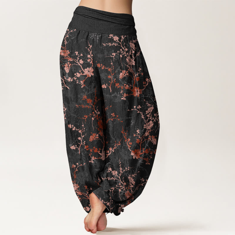 Pantalon harem à taille élastique pour femme, en pur coton, Buddha Stones, de fleurs épanouies, de branches et de feuilles - image 6