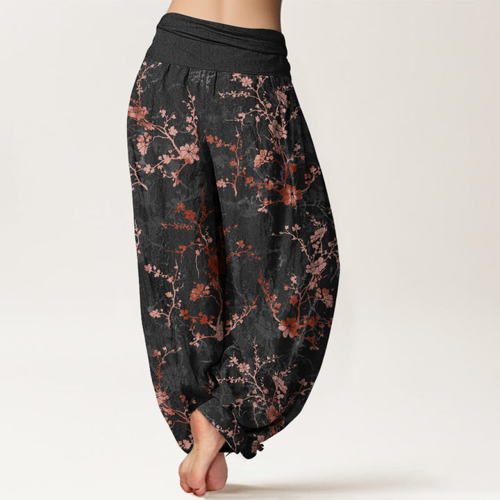 Pantalon harem à taille élastique pour femme, en pur coton, Buddha Stones, de fleurs épanouies, de branches et de feuilles - image 6