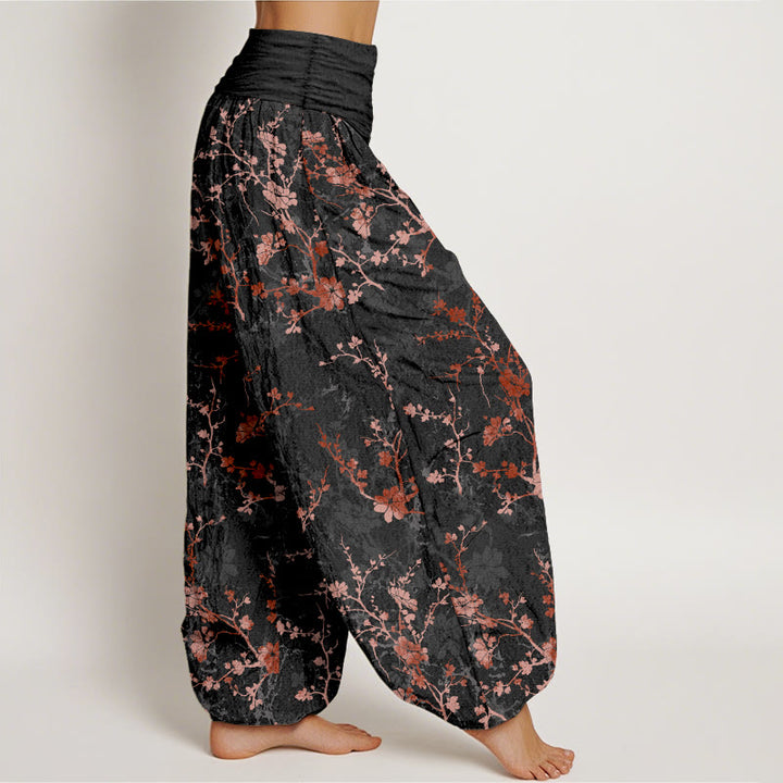 Pantalon harem à taille élastique pour femme, en pur coton, Buddha Stones, de fleurs épanouies, de branches et de feuilles - image 7