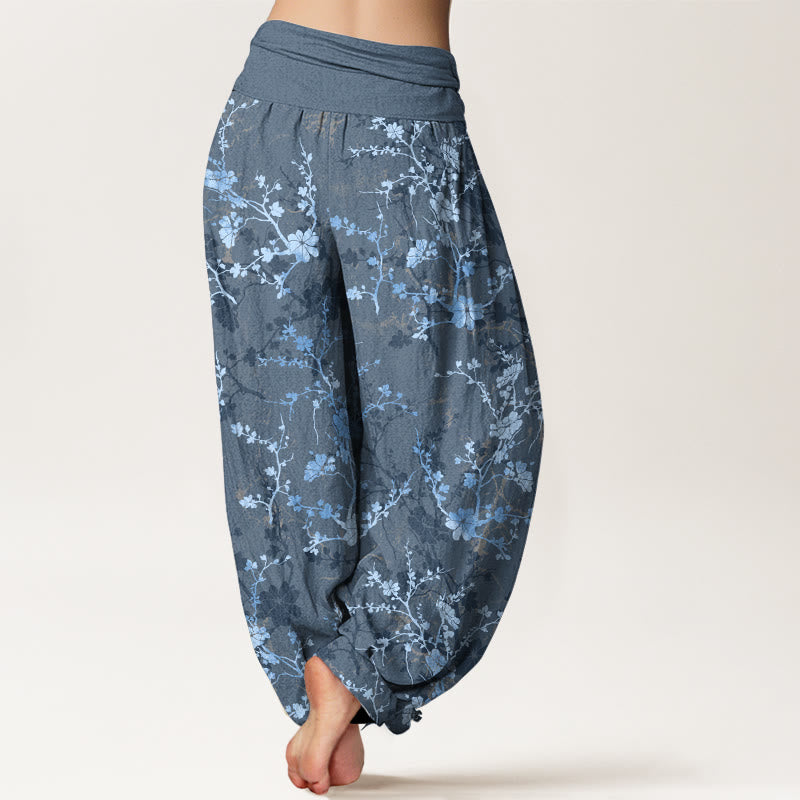 Pantalon harem à taille élastique pour femme, en pur coton, Buddha Stones, de fleurs épanouies, de branches et de feuilles - image 9