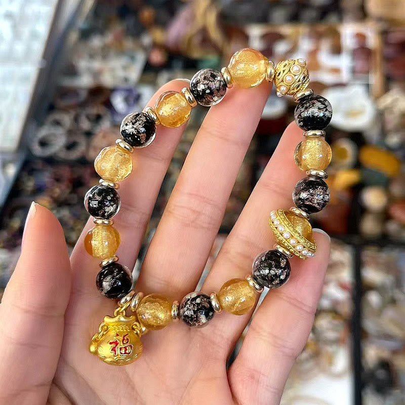 Bracelet de bénédiction en verre Liuli Buddha Stones - Bracelet Liuli en verre avec personnage Fu (Tour de poignet : 15-16 cm) - image 0