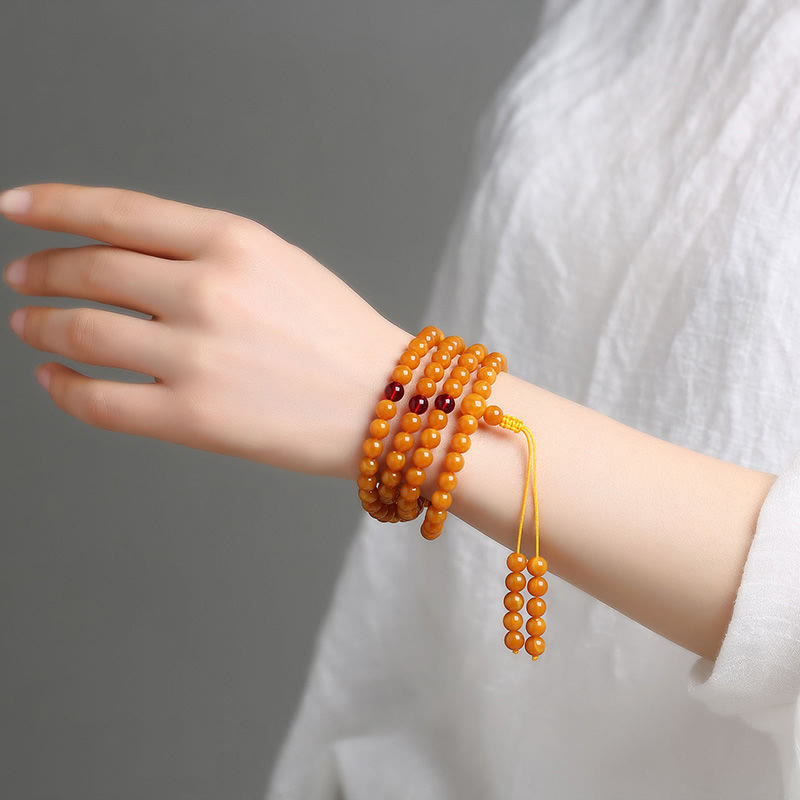 Mala de perles rondes en ambre tibétain et Buddha Stones - image 10