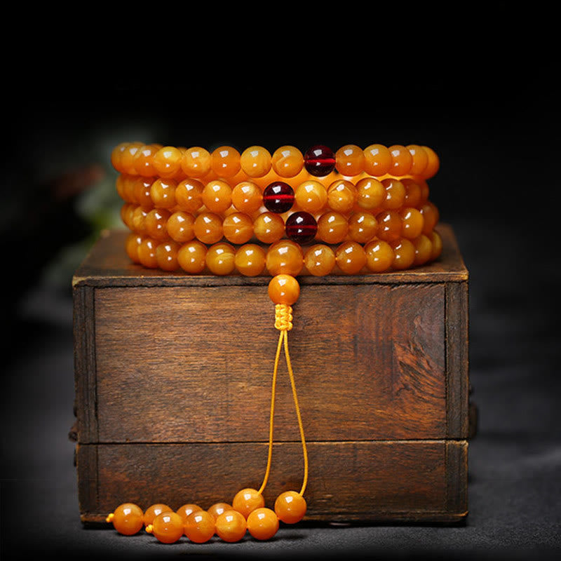 Mala de perles rondes en ambre tibétain et Buddha Stones - image 6