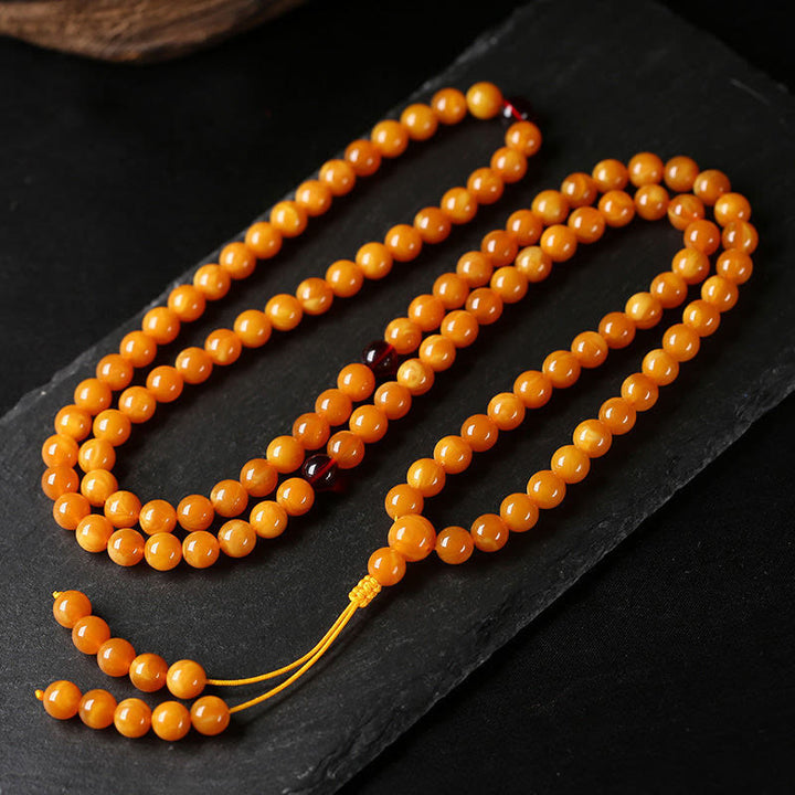 Mala de perles rondes en ambre tibétain et Buddha Stones - image 4