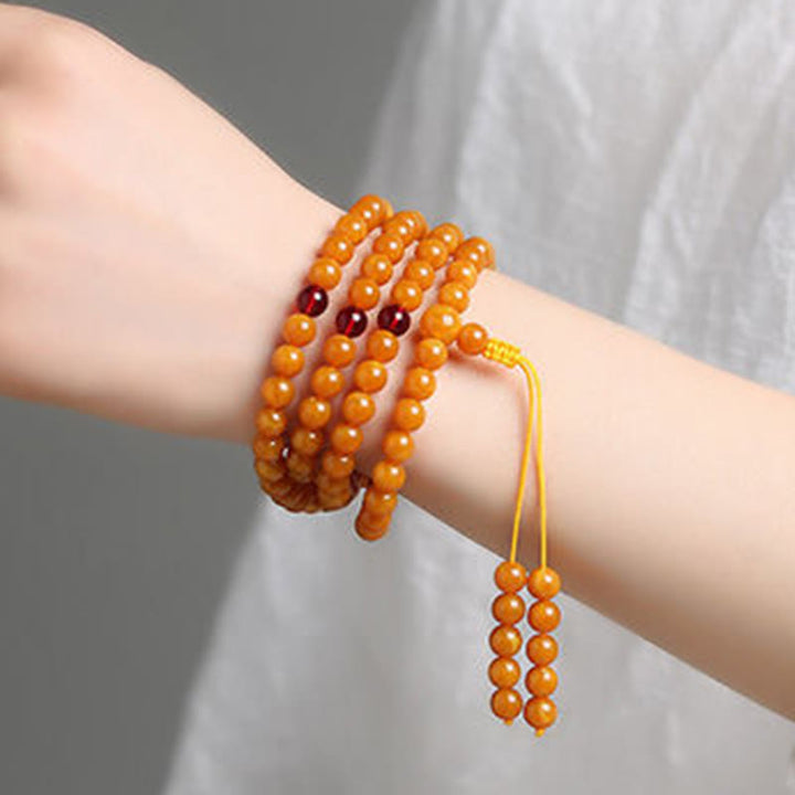 Mala de perles rondes en ambre tibétain et Buddha Stones - image 8