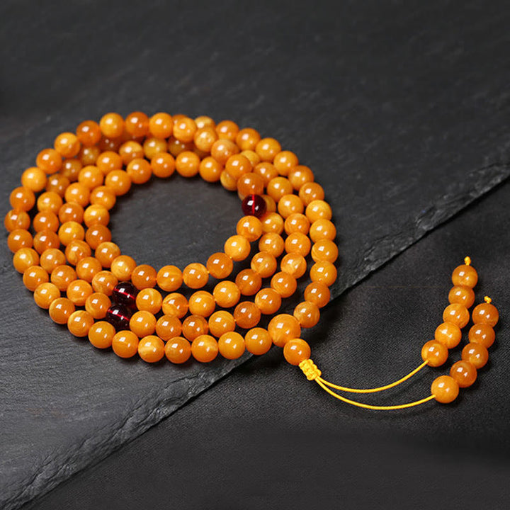 Mala de perles rondes en ambre tibétain et Buddha Stones - 8 mm - image 3