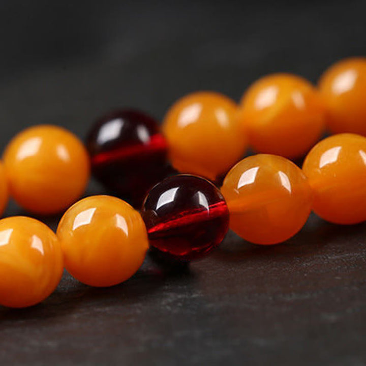 Mala de perles rondes en ambre tibétain et Buddha Stones - image 7
