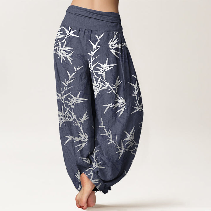 Pantalon harem pour femme, taille élastique, en pur coton blanc, Buddha Stones et feuilles de bambou. - image 6