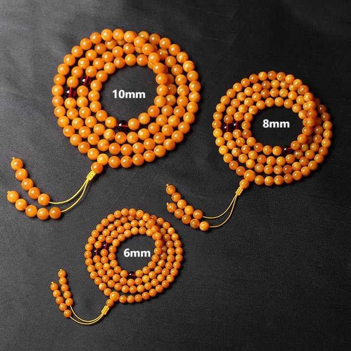 Mala de perles rondes en ambre tibétain et Buddha Stones - image 5