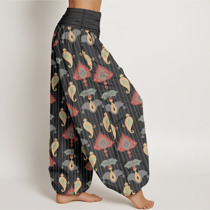 Pantalon harem pour femme, taille élastique, en pur coton, orné de Buddha Stones, de triangles, de flammes et de formes géométriques, avec plumes. - image 7