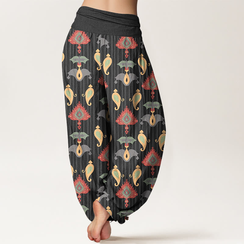 Pantalon harem pour femme, taille élastique, en pur coton, orné de Buddha Stones, de triangles, de flammes et de formes géométriques, avec plumes. - image 6