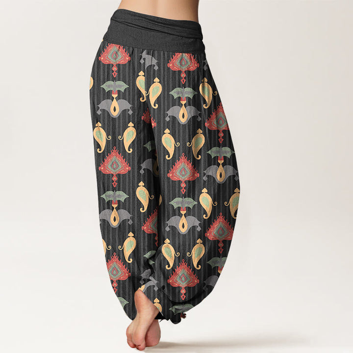 Pantalon harem pour femme, taille élastique, en pur coton, orné de Buddha Stones, de triangles, de flammes et de formes géométriques, avec plumes. - image 6