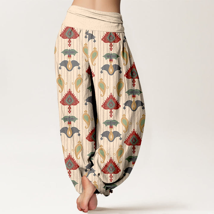 Pantalon harem pour femme, taille élastique, en pur coton, orné de Buddha Stones, de triangles, de flammes et de formes géométriques, avec plumes. - image 9
