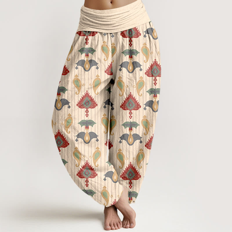 Pantalon harem pour femme, taille élastique, en pur coton, orné de Buddha Stones, de triangles, de flammes et de formes géométriques, avec plumes. - LemonChiffon - US16，UK/AU20，EU48 (3XL) - image 8