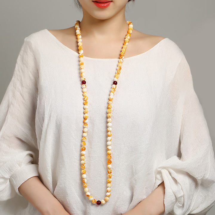 Mala en ambre tibétain blanc et jaune de 108 Buddha Stones - image 11