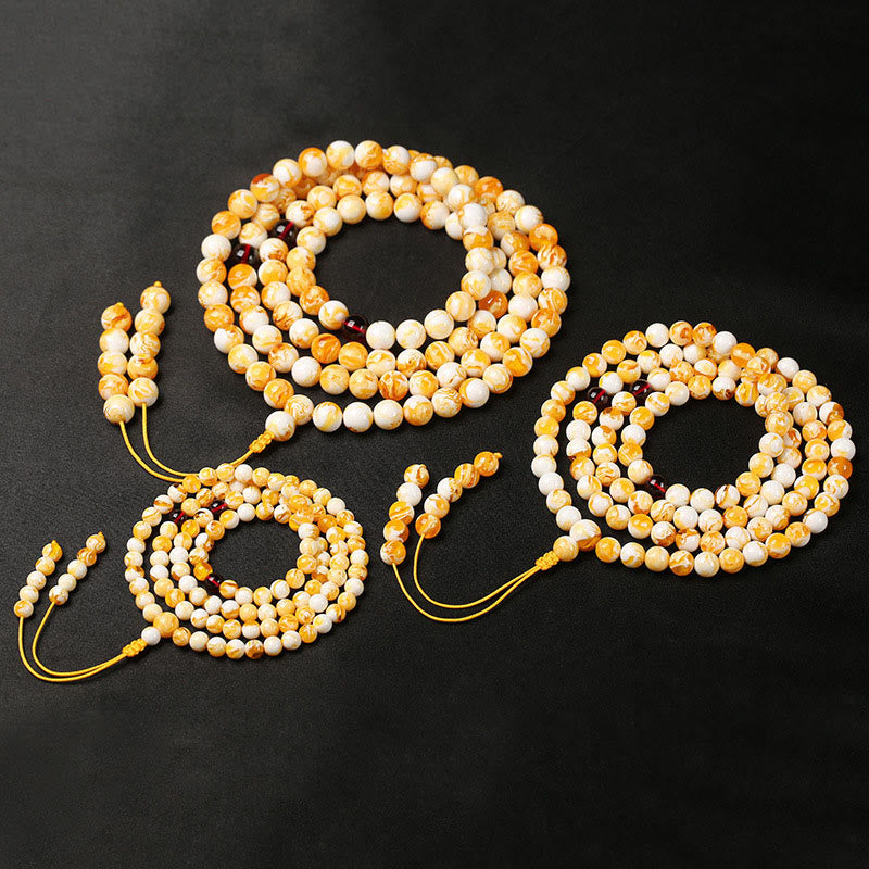 Mala en ambre tibétain blanc et jaune de 108 Buddha Stones - image 8