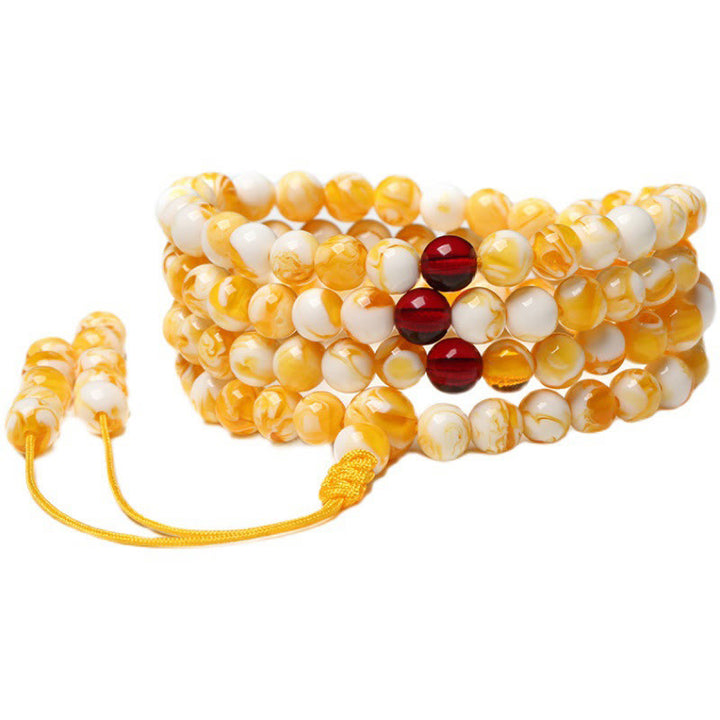 Mala en ambre tibétain blanc et jaune de 108 Buddha Stones - image 7