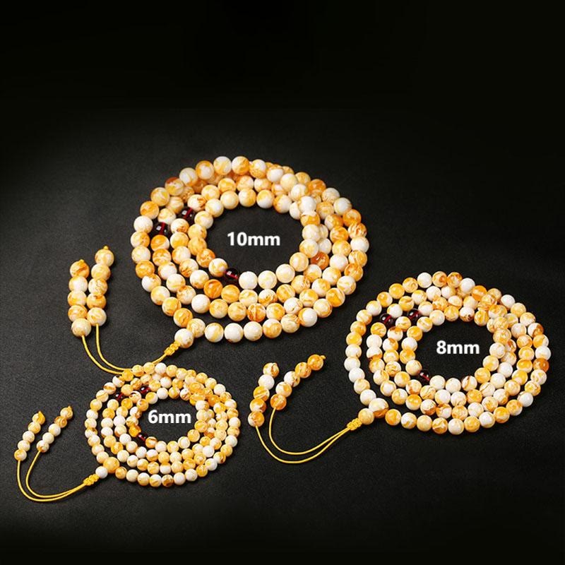 Mala en ambre tibétain blanc et jaune de 108 Buddha Stones - image 9