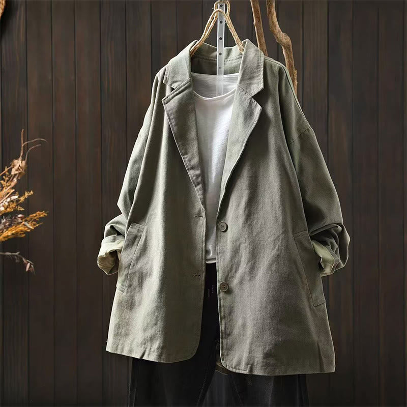Veste mi-longue à manches longues et poches, ornée de boutons et de Buddha Stones pour le printemps et l'automne. - Vert foncé - US4-8/10，UK/AU8-12/14，EU36-40/42 (F) - image 18