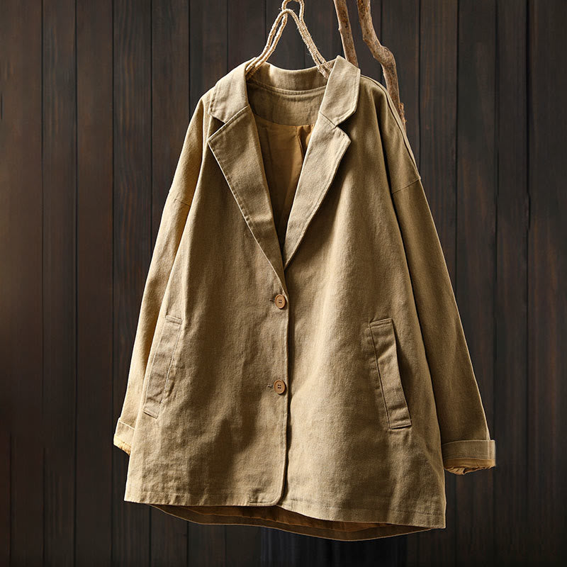 Veste mi-longue en coton avec poches, à boutons, col à revers, manches longues et poches , Buddha Stones pour le printemps et l'automne. - image 1