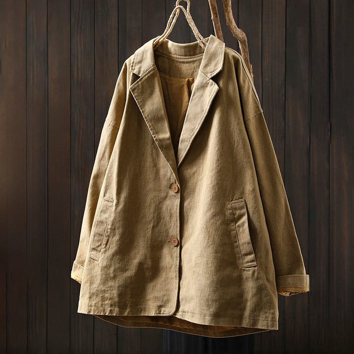 Veste mi-longue en coton avec poches, à boutons, col à revers, manches longues et poches , Buddha Stones pour le printemps et l'automne. - image 1