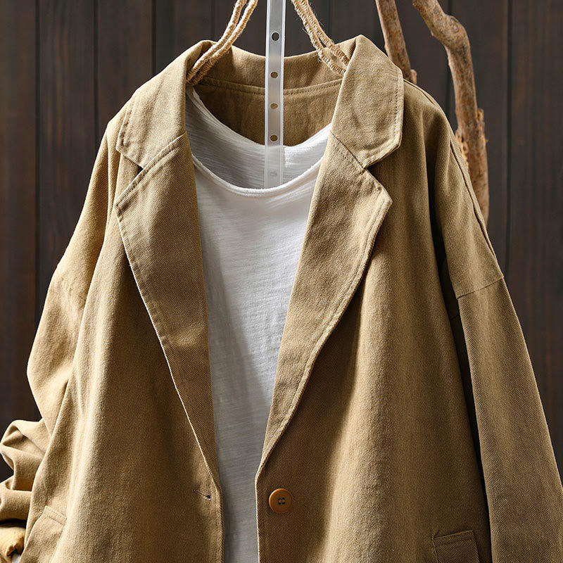Veste mi-longue à manches longues et poches, ornée de boutons et de Buddha Stones pour le printemps et l'automne. - image 3