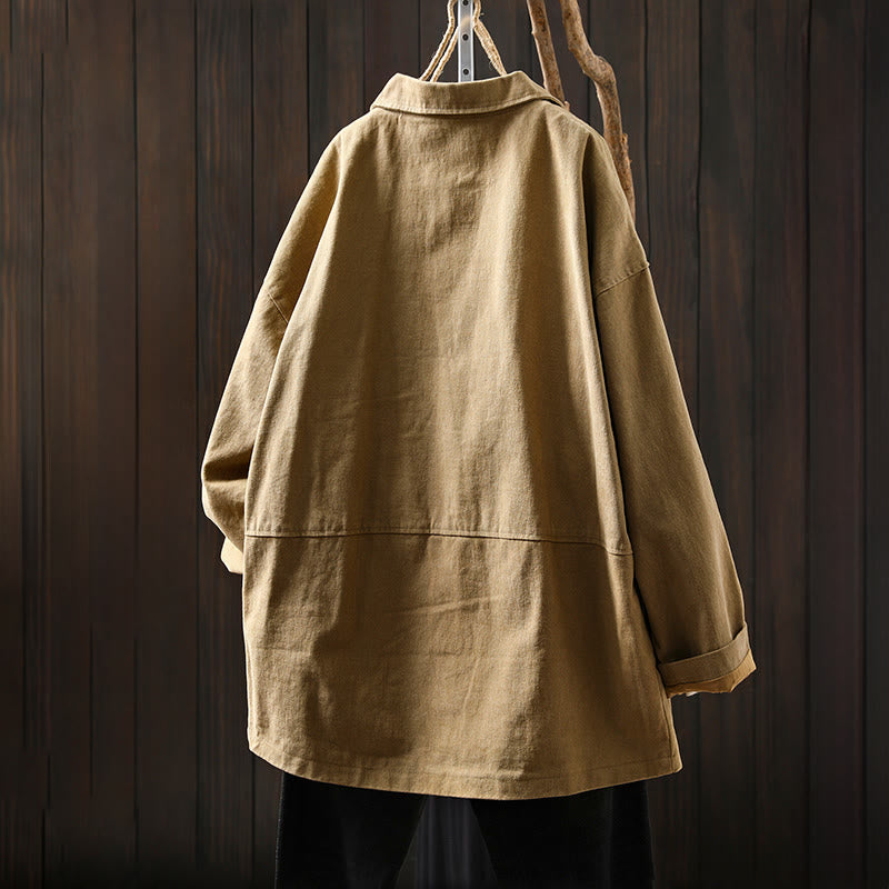 Veste mi-longue en coton avec poches, à boutons, col à revers, manches longues et poches , Buddha Stones pour le printemps et l'automne. - image 2