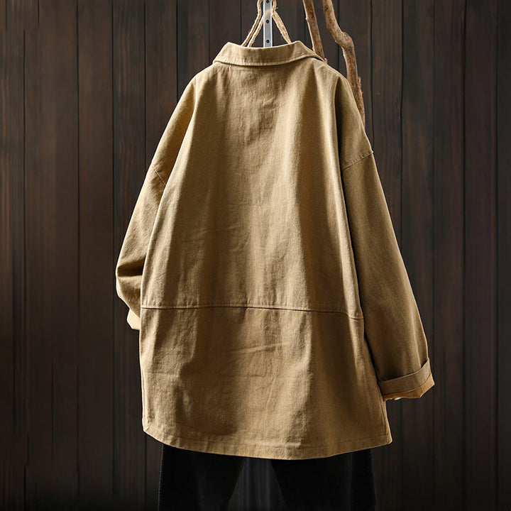 Veste mi-longue en coton avec poches, à boutons, col à revers, manches longues et poches , Buddha Stones pour le printemps et l'automne. - image 2