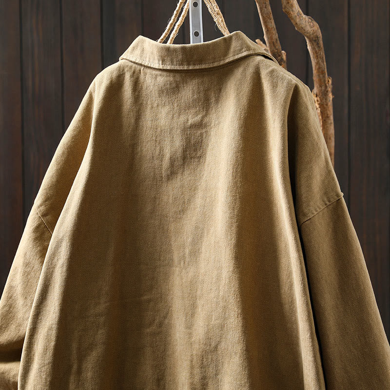 Veste mi-longue à manches longues et poches, ornée de boutons et de Buddha Stones pour le printemps et l'automne. - image 4