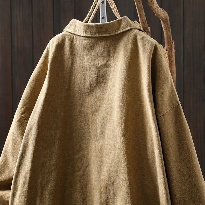 Veste mi-longue à manches longues et poches, ornée de boutons et de Buddha Stones pour le printemps et l'automne. - image 4