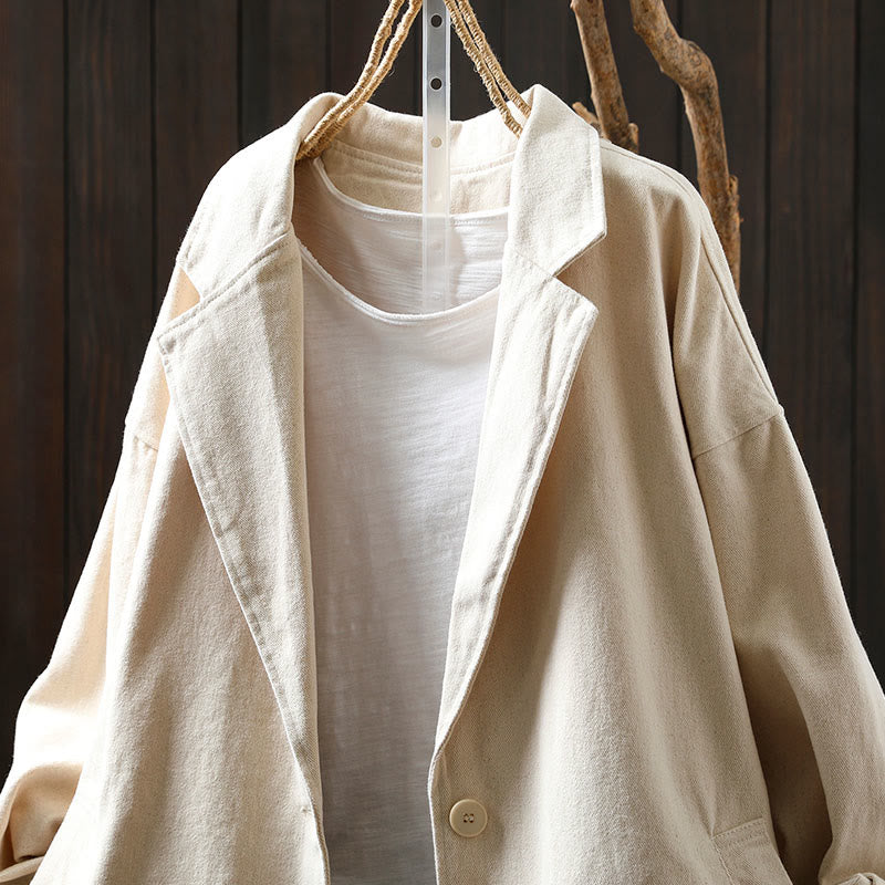 Veste mi-longue en coton avec poches, à boutons, col à revers, manches longues et poches , Buddha Stones pour le printemps et l'automne. - image 15