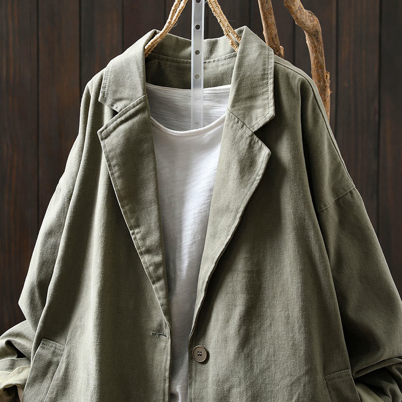 Veste mi-longue en coton avec poches, à boutons, col à revers, manches longues et poches , Buddha Stones pour le printemps et l'automne. - image 19