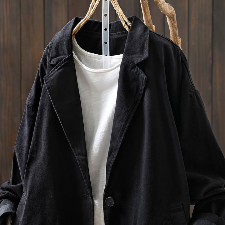 Veste mi-longue en coton avec poches, à boutons, col à revers, manches longues et poches , Buddha Stones pour le printemps et l'automne. - image 21