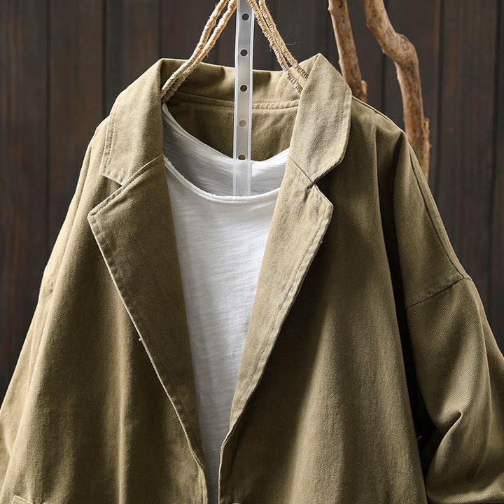 Veste mi-longue en coton avec poches, à boutons, col à revers, manches longues et poches , Buddha Stones pour le printemps et l'automne. - image 25