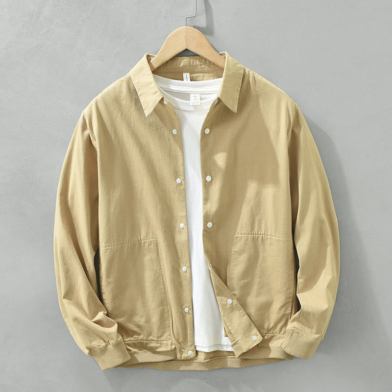 Chemise homme en coton à manches longues et col montant, motif Buddha Stones, couleur unie simple. - Kaki - US/UK/AU42，EU52 (3XL) - image 0