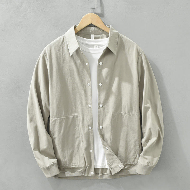 Chemise homme en coton à manches longues et col montant, motif Buddha Stones, couleur unie simple. - Gris clair - US/UK/AU42，EU52 (3XL) - image 5