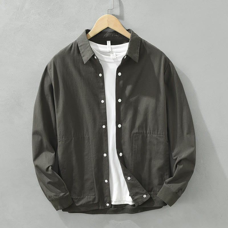 Chemise homme en coton à manches longues et col montant, motif Buddha Stones, couleur unie simple. - Gris foncé - US/UK/AU42，EU52 (3XL) - image 9