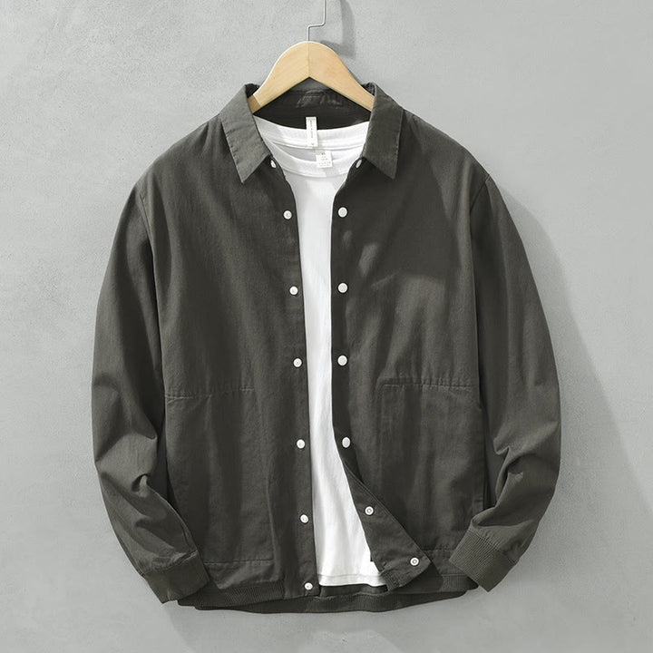 Chemise homme en coton à manches longues et col montant, motif Buddha Stones, couleur unie simple. - Gris foncé - US/UK/AU42，EU52 (3XL) - image 9