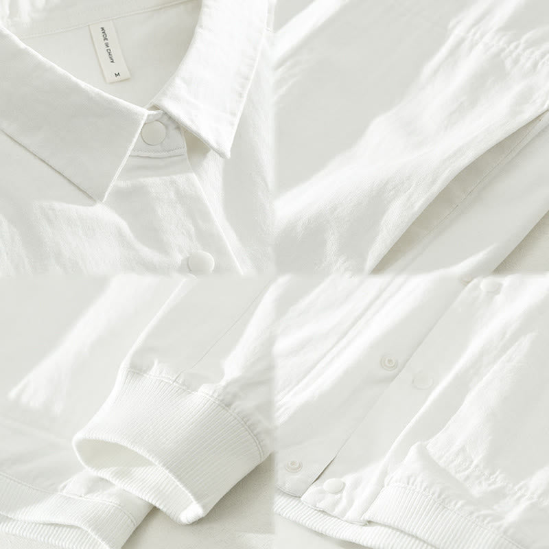 Chemise homme en coton à manches longues et col montant, motif Buddha Stones, couleur unie simple. - image 18