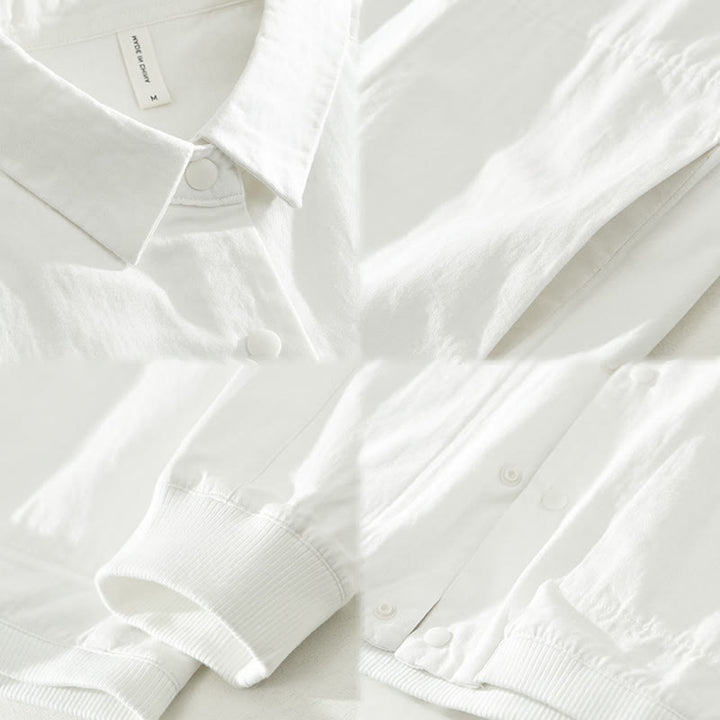 Chemise homme en coton à manches longues et col montant, motif Buddha Stones, couleur unie simple. - image 18