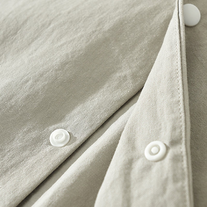 Chemise homme en coton à manches longues et col montant, motif Buddha Stones, couleur unie simple. - image 8