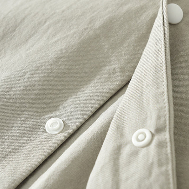 Chemise homme en coton à manches longues et col montant, motif Buddha Stones, couleur unie simple. - image 8