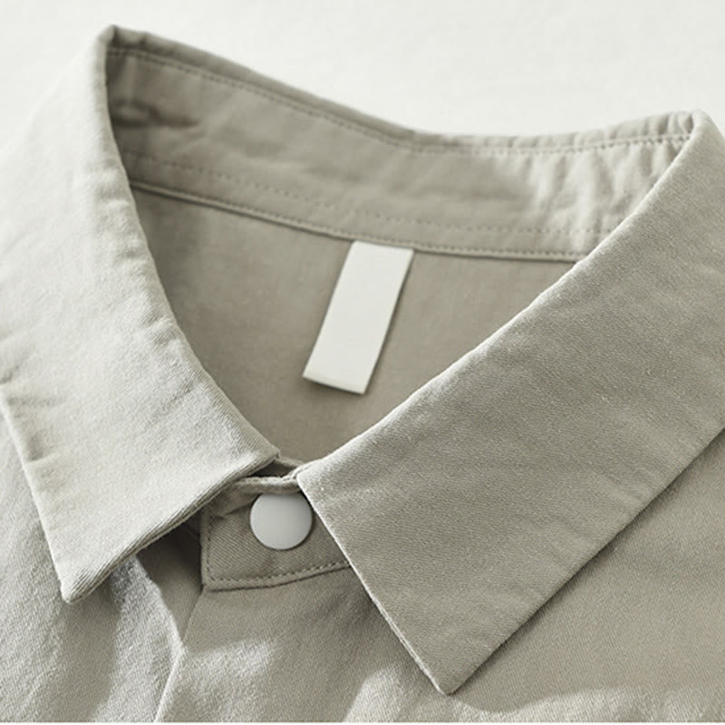 Chemise homme en coton à manches longues et col montant, motif Buddha Stones, couleur unie simple. - image 6