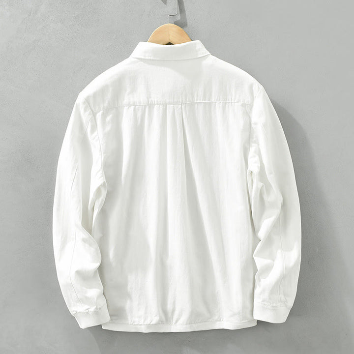 Chemise homme en coton à manches longues et col montant, motif Buddha Stones, couleur unie simple. - image 14