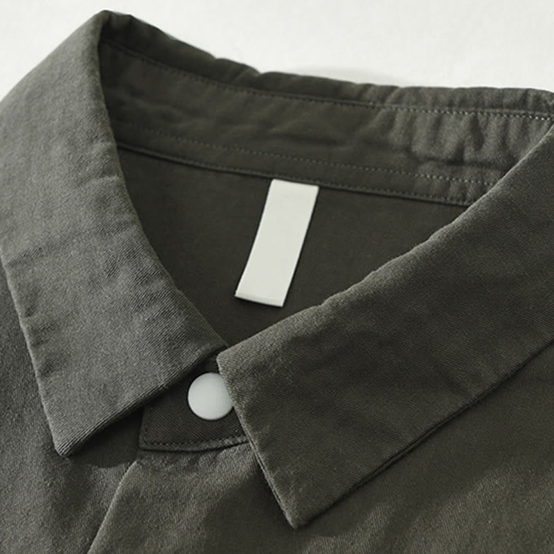 Chemise homme en coton à manches longues et col montant, motif Buddha Stones, couleur unie simple. - image 10