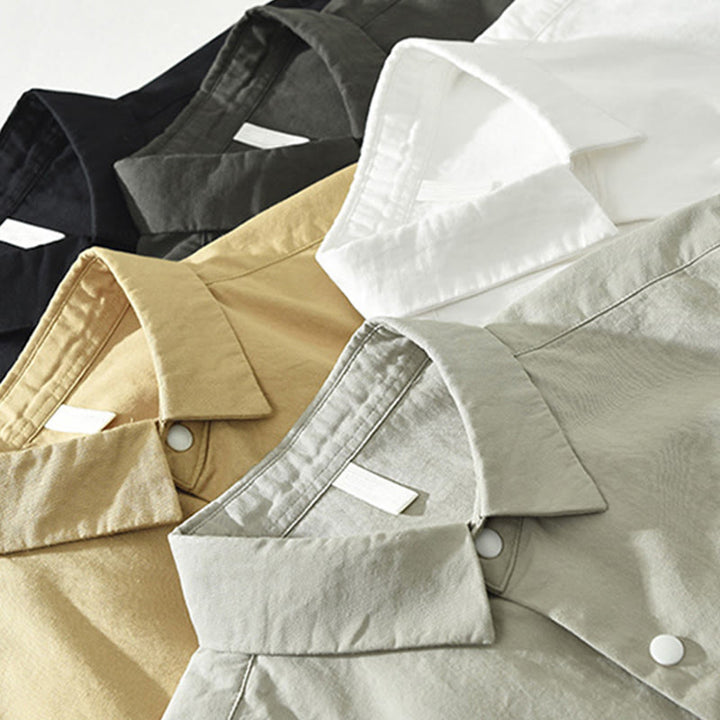 Chemise homme en coton à manches longues et col montant, motif Buddha Stones, couleur unie simple. - image 19