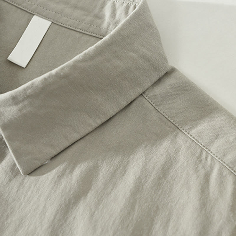 Chemise homme en coton à manches longues et col montant, motif Buddha Stones, couleur unie simple. - image 7