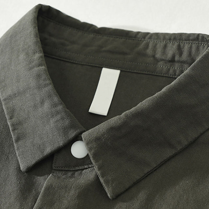 Chemise homme en coton à manches longues et col montant, motif Buddha Stones, couleur unie simple. - image 10