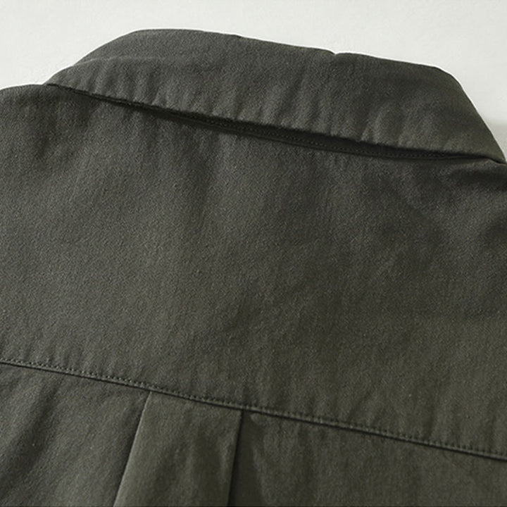 Chemise homme en coton à manches longues et col montant, motif Buddha Stones, couleur unie simple. - image 11