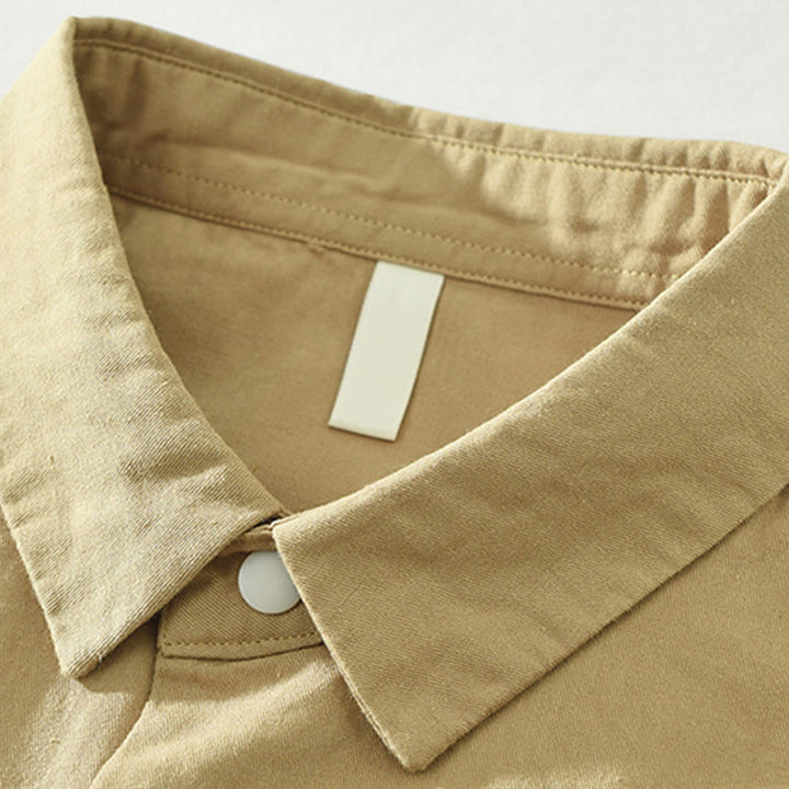 Chemise homme en coton à manches longues et col montant, motif Buddha Stones, couleur unie simple. - image 1